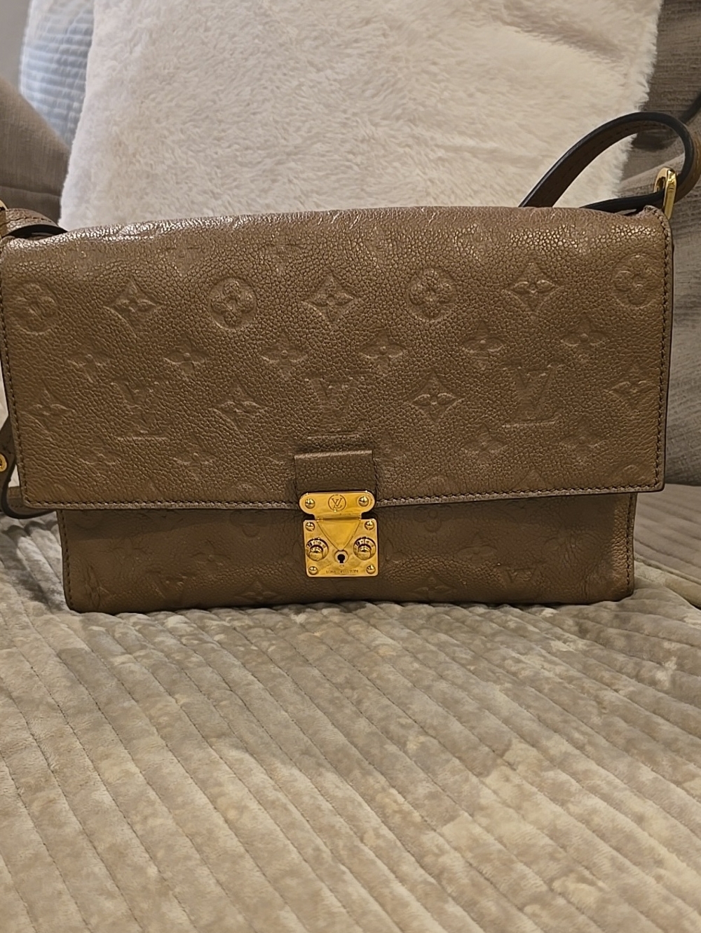 Louis Vuitton Taupe Crossbody Bag with Gold Accents